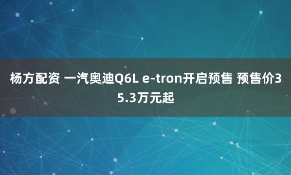 杨方配资 一汽奥迪Q6L e-tron开启预售 预售价35.3万元起