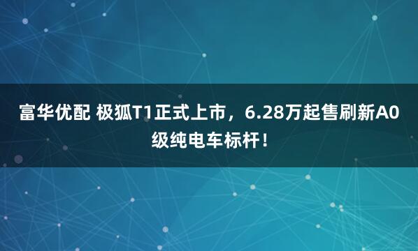 富华优配 极狐T1正式上市，6.28万起售刷新A0级纯电车标杆！