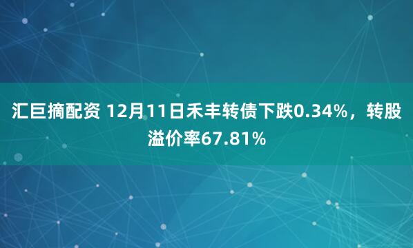 汇巨摘配资 12月11日禾丰转债下跌0.34%，转股溢价率67.81%
